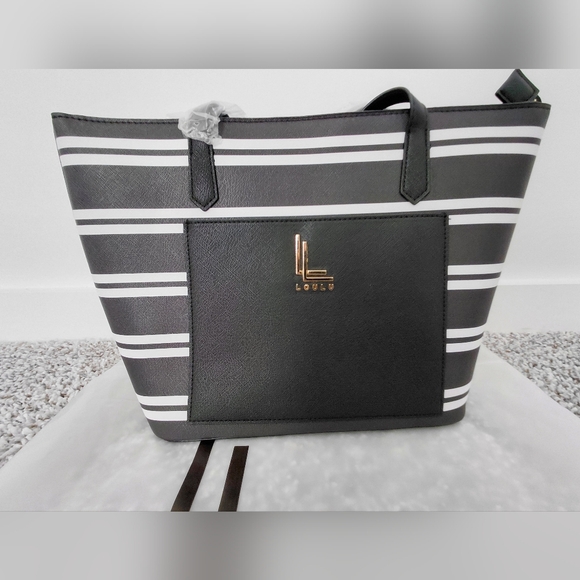 Loulu Black and White Striped Tote Bag - Picture 3 of 8